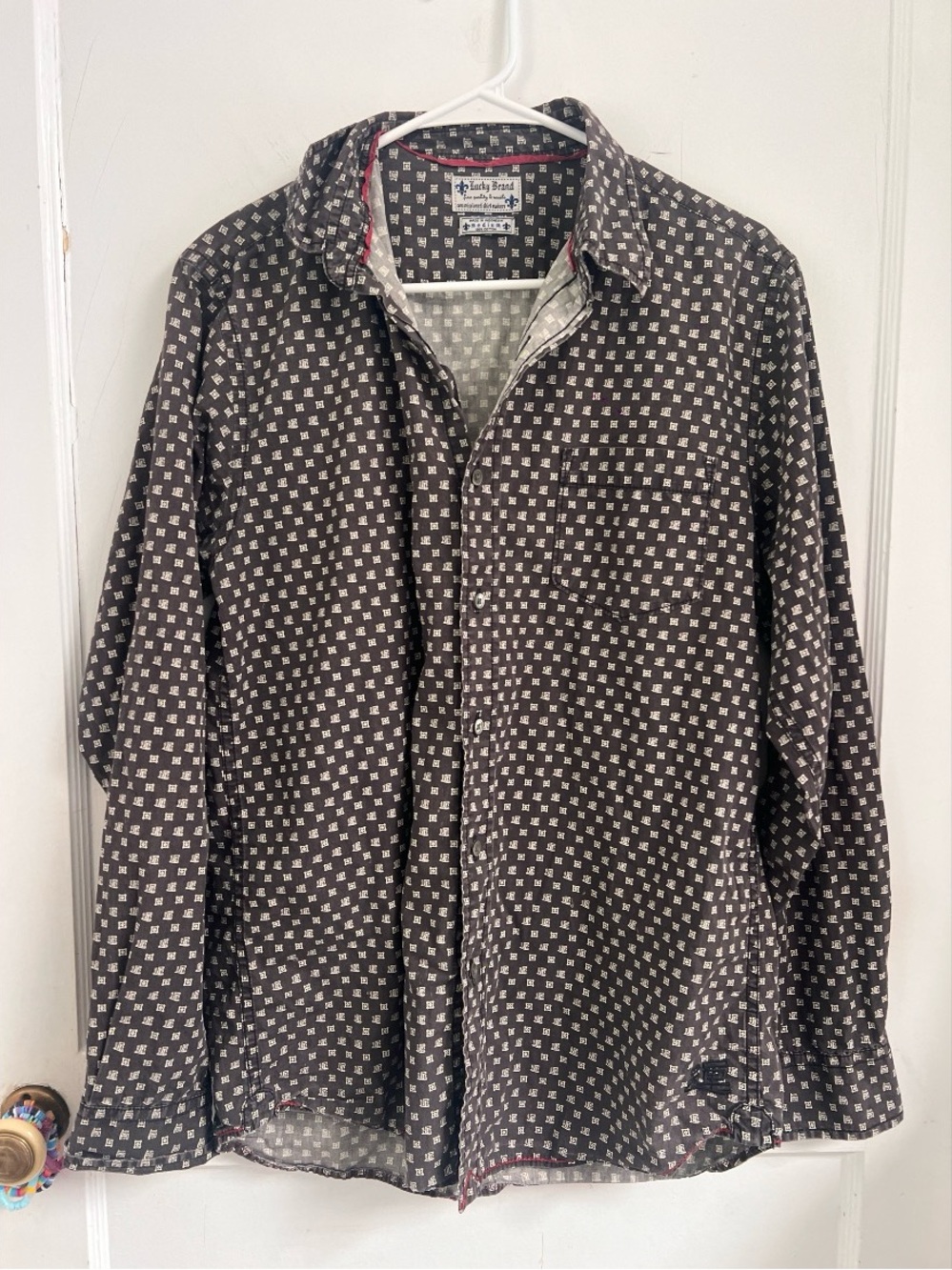 Vintage Art To Wear Asian Writing Lucky Brand 90s Y2K
Mens Button Down Size M